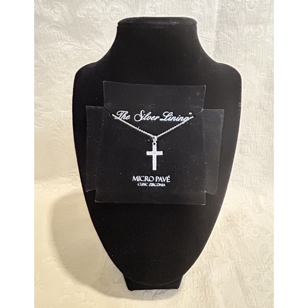 The Silver Linings Micro Pavé CZ Cross Pendant Necklace Silver Cable Chain